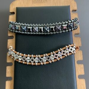 2 Boho inspired silver/gun metal tone sparkly adjustable metal beaded bracelets